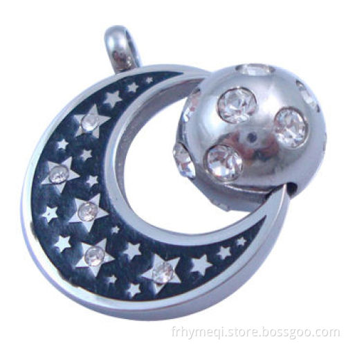 Pendant with epoxy and rhinestone, sun, moon, star